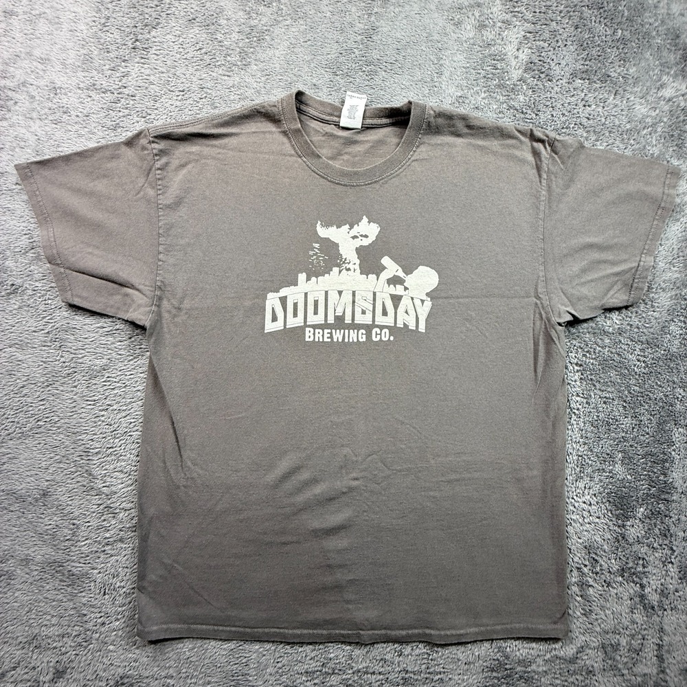 Doomsday Brewing Co. Beer Tee Shirt Gray Crew Neck Mens XL Short Sleeve